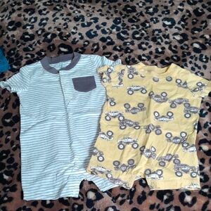 Carter's Kids Bodysuits - Striped Gray and Yellow Tractor